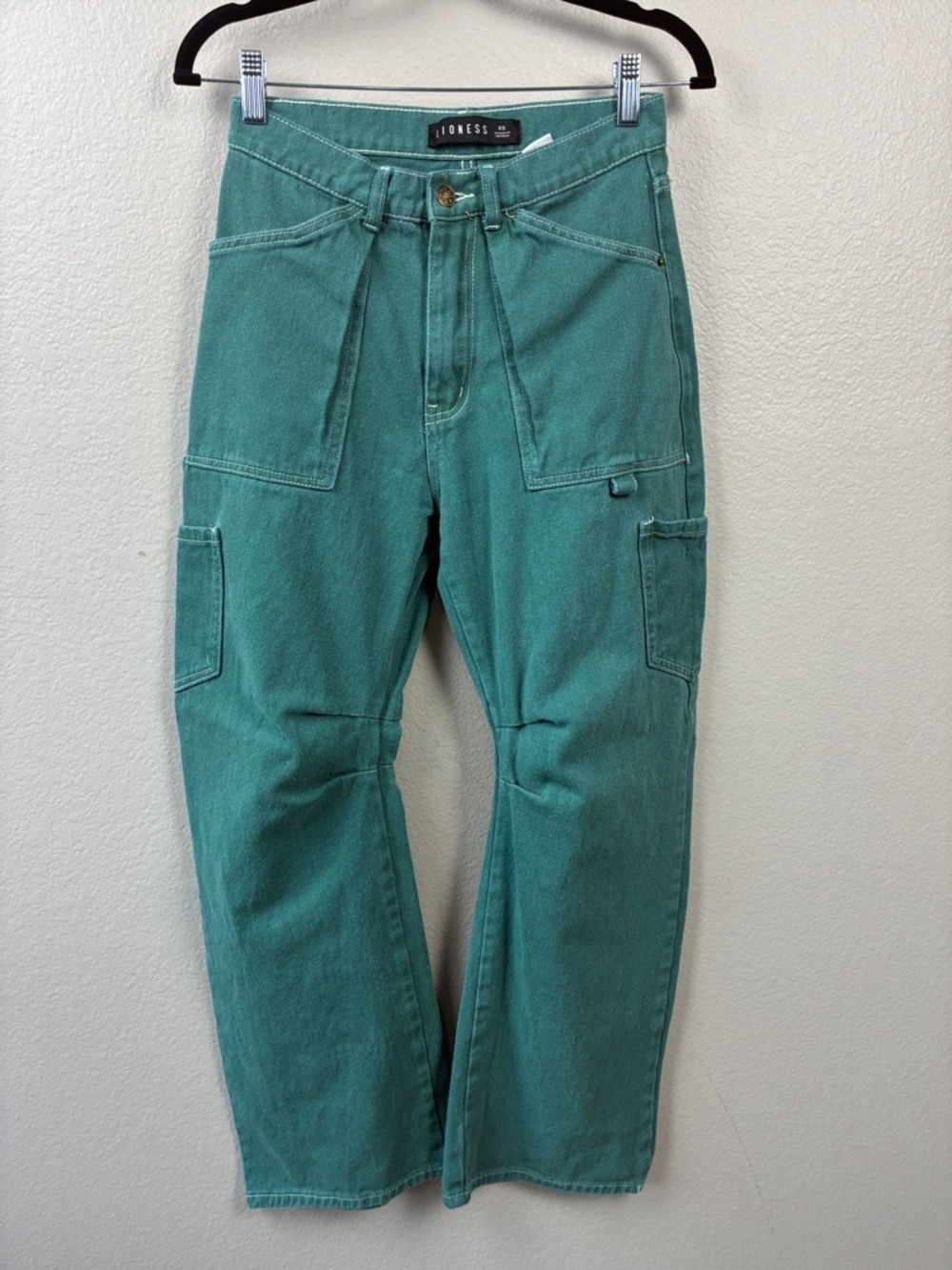 Lioness Miami Vice Barrel Jeans Cargo Pants Green/White Contrast Stitch XS/26 - Picture 4 of 9